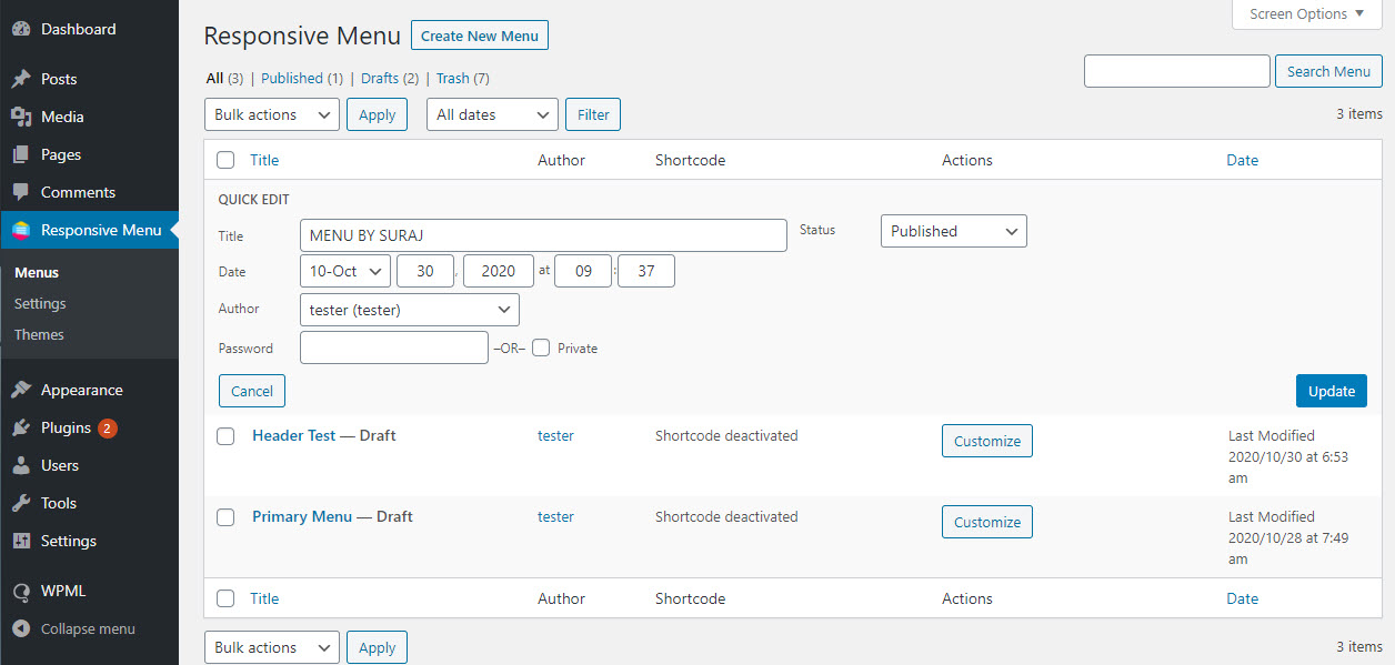 Customize, Quick Edit, and Delete Responsive Menu