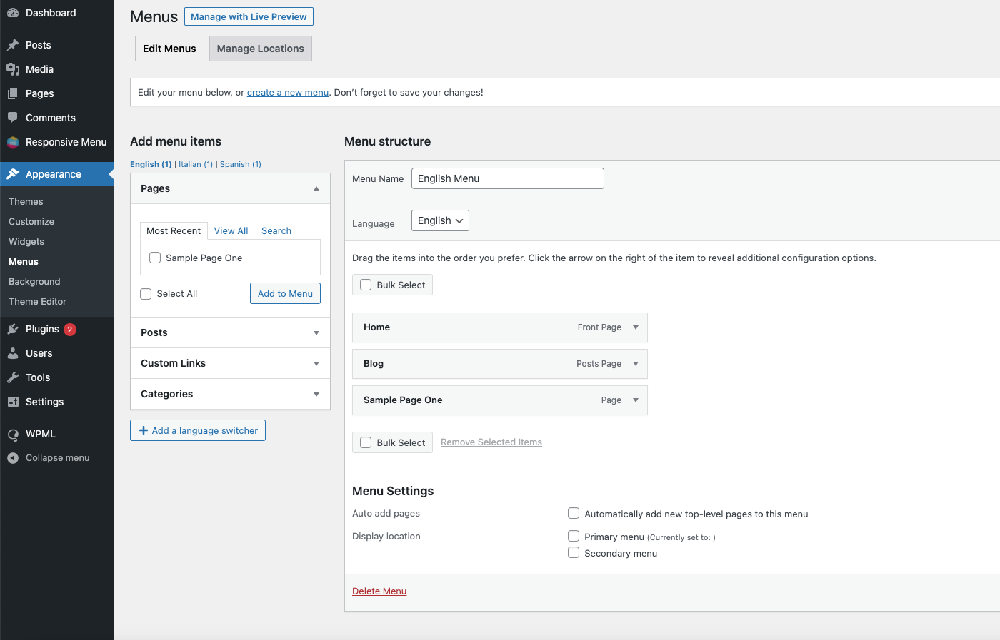 Integrate Responsive Menu with WPML - Creating English Menu