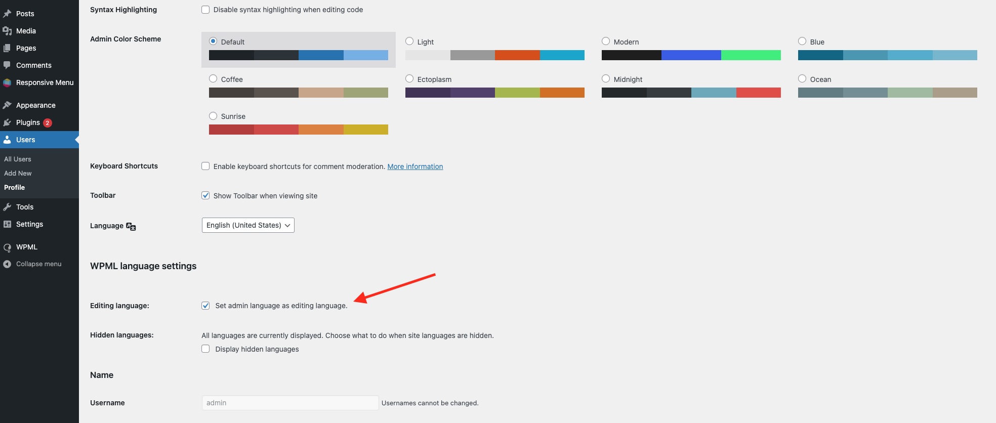 Integrate Responsive Menu with WPML - Set admin language New