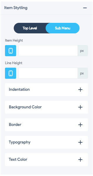 Item Styling - Sub Menu