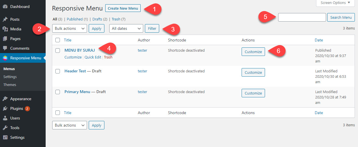 Responsive Menu Overview - All Options