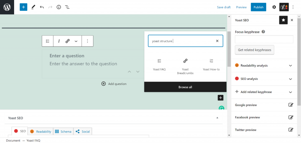 how to add schema markup to wordpress Yoast structure data blocks